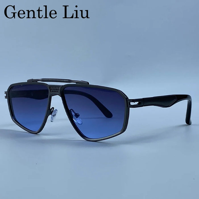 Steampunk Polygon Sunglasses Men 2026 Luxury Brand Designer Metal Frame Square Double Bridge Sun Glasses Vintage Driving Shades