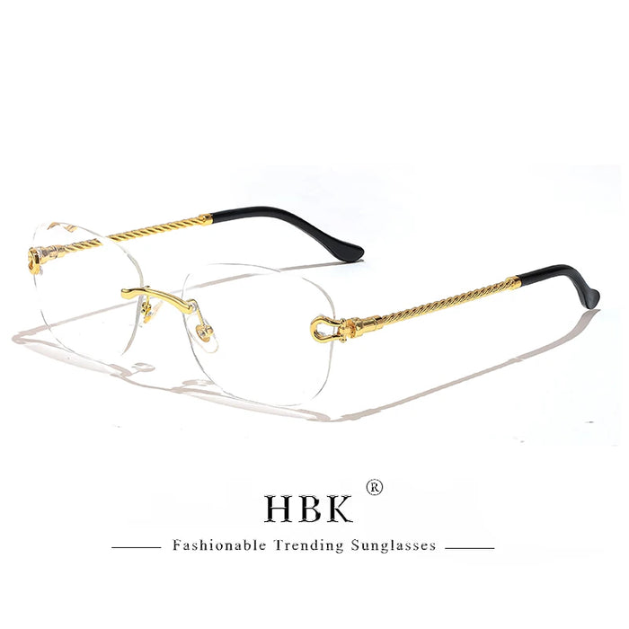 HBK Frameless Metal Sunglasses Men Wave Cutting Sun Glasses for Women Travel Shopping Shades Eyeglass UV400 Summer Style