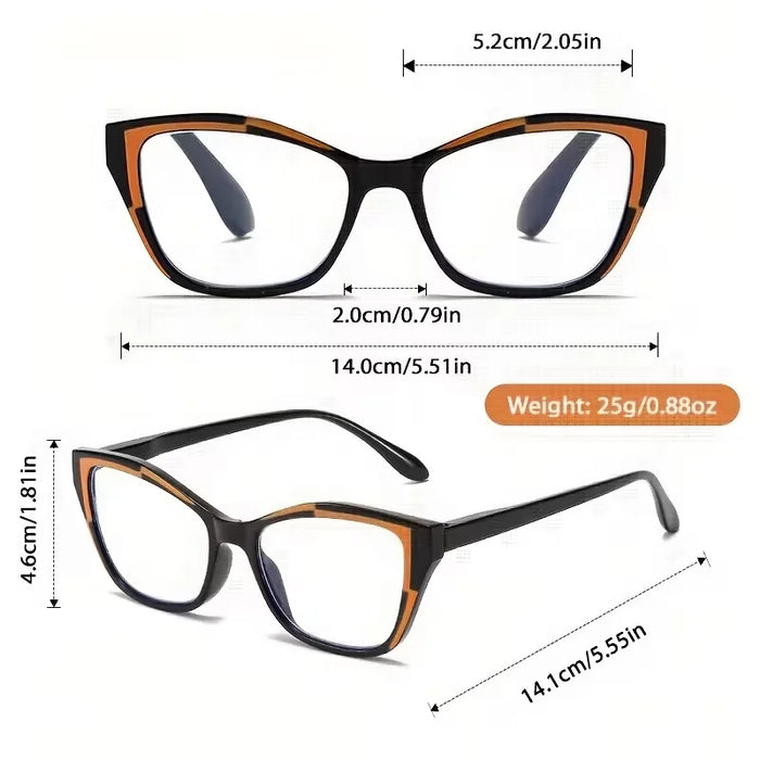 4-Piece Set of Contrasting Cat Eye Reading Glasses, Anti Blue Light for Women, Fashionable Reading Glasses for Mobile Phones