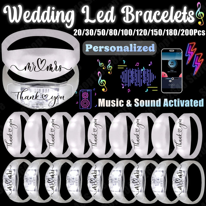 20-200Pcs Music & Sound Activated Led Bracelet for Wedding Glow Bracelet Light Up Bracelet Birthday Glow in The Dark Party Favor