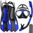 Mask Fins Snorkel Set 4 in 1 Panoramic View Dry Top Adjustable Short Dive Flippers Travel Bag Scuba Gear Diving Swimming Adults