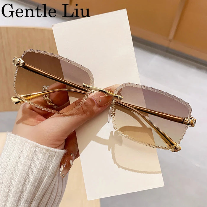 Gafas de sol retro cuadradas sin montura para hombre 2026, de marca de lujo, sin marco, estilo punk, rectangulares, para hombre, con borde recortado, protección UV400