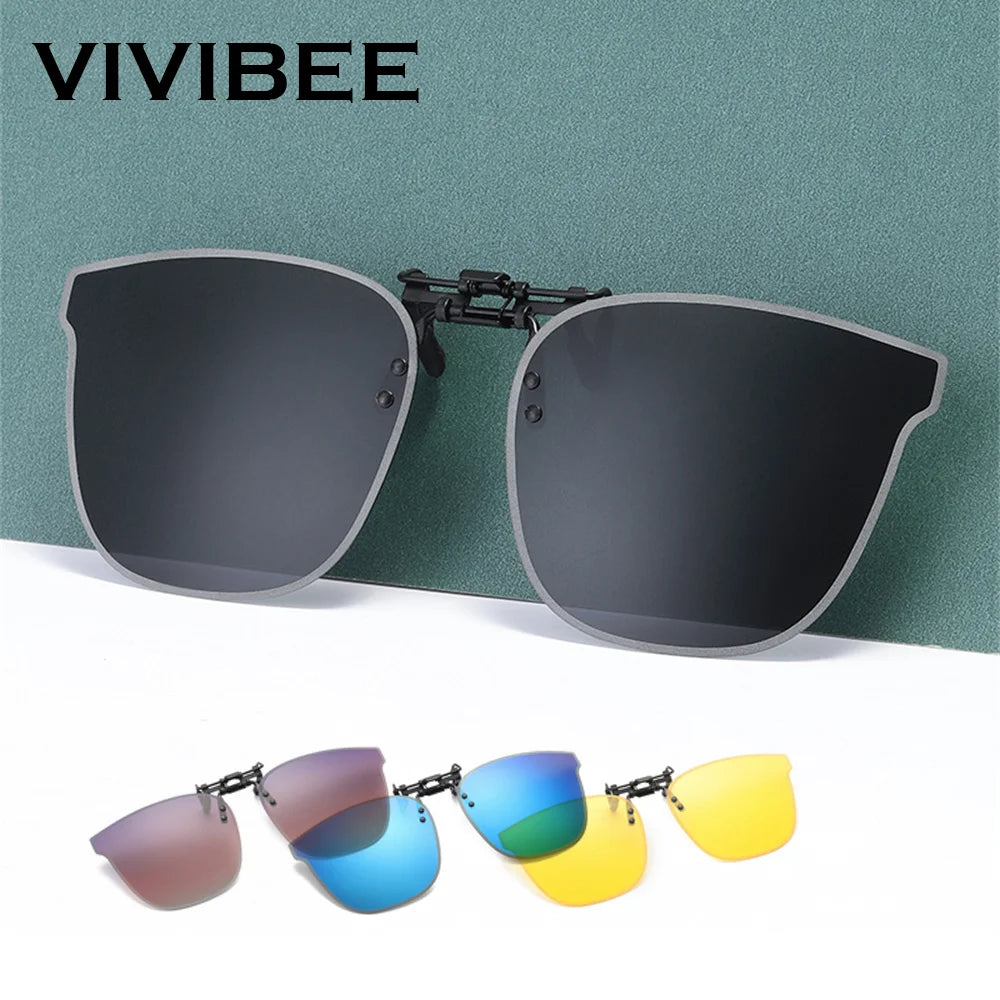 VIVIBEE Gafas de sol grandes con clip abatible polarizadas para hombre, clásicas, UV400, lentes fotocromáticas, gafas de sol para mujer