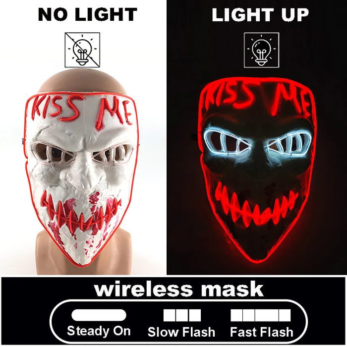 Máscara LED luminosa V de Vendetta, máscara facial completa anónima que brilla en la oscuridad para fiestas, raves, Halloween, cosplay y accesorios de disfraces.
