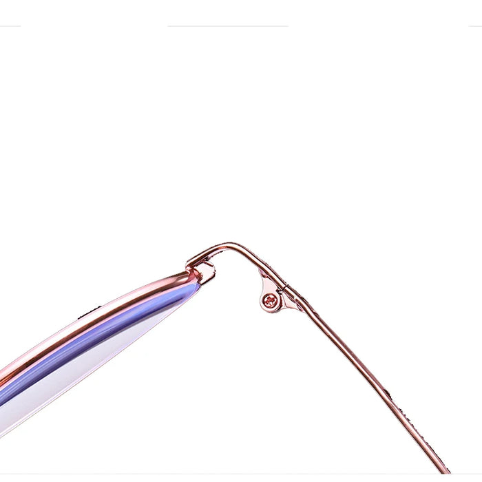 Women's bifocal reading glasses with anti-blue light, folding case, oval pink, for presbyopia.