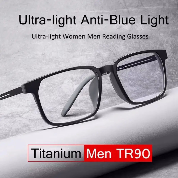 Gafas de lectura progresivas de titanio puro para hombres, antiluz azul, para presbicia, con almohadillas nasales ajustables, dioptrías de +1.0 a +4.0