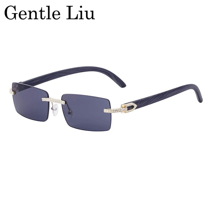 Y2K Rectangle Rimless Sunglasses Men Vintage Sun Glasses For Male 2026 Luxury Rhinestone Eyewear Punk Fashion Frameless Shades