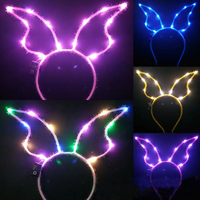 10pcs Adult Kids LED Glow Party Sequin Cat Bunny Crown Flower Headband Halo Light Up Wreath Hairband Birthday Gift Wedding