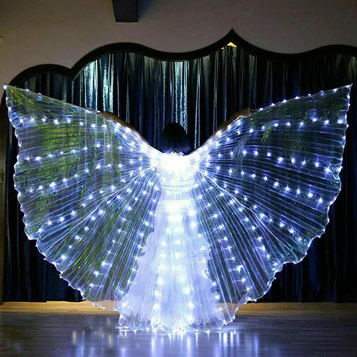 Cape d'ailes de papillon colorées de danse du ventre, costume de rave, ailes d'ange LED pour femmes, Halloween, Noël, vêtements de scène lumineux