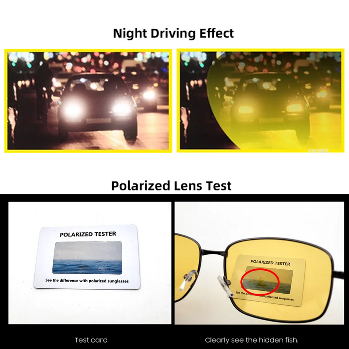 VIVIBEE Polarized Night Vision Glasses for Men Driving 2026 Metal Frame Yellow Nightvision UV400 Women Goggles