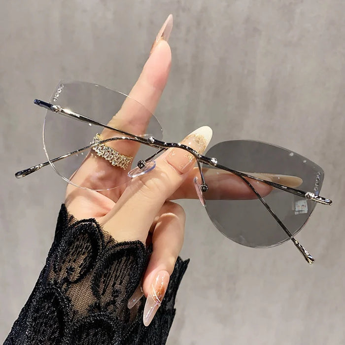 Ultralight Women's Frameless Glasses Frame Color Change Myopia Glasses Fashion Cat Glasses Frame Glasses