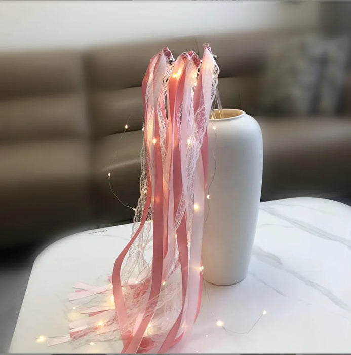 20-200Pcs Light Up Wedding Sparklers Wedding Wands Ribbon Streamers LED Silk Fairy Wands with Bells for Birthday Concert Raves
