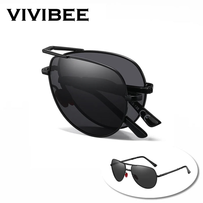 VIVIBEE Metal Pilot Black Folding Sunglasses Polarized Men Titanium Shades Women Aviation UV400 Designer Mirror Blue Sun Glasses