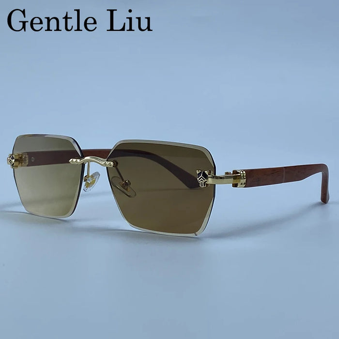 Rimless Square Men Sunglasses 2026 Luxury Polygon Photochromic Sun Glasses Male Driving Shades Punk Cut Lenses Frameless Eyewear