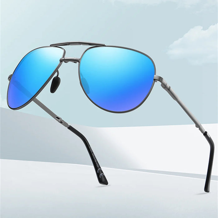 VIVIBEE Metal Pilot Black Folding Sunglasses Polarized Men Titanium Shades Women Aviation UV400 Designer Mirror Blue Sun Glasses