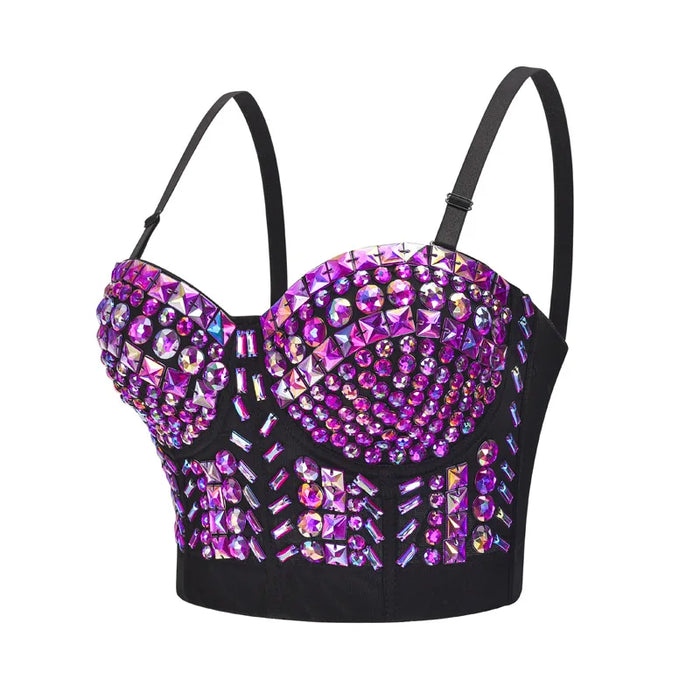 Soutien-gorge sexy de luxe avec perles grises pour femme, haut de punk rock, bralette y2k, push-up, sous-vêtement, club de danse, soutien-gorge avec bretelles