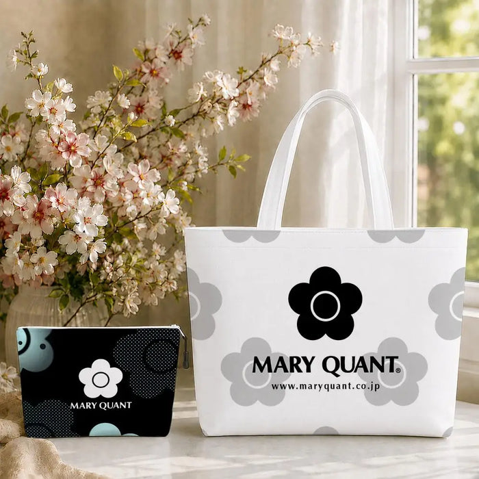 Fashion M-Mary Quant Storage Bags 2-Piece Canvas Tote Bag Set with Zipper Pouch Large Capacity Shopping Travel Bag