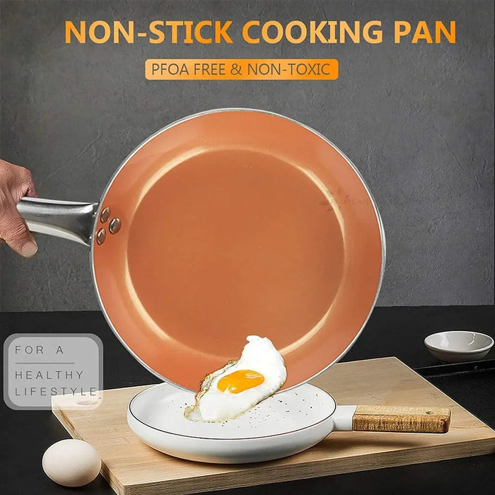 Sartén de Cobre Antiadherente de 8/10/12 Pulgadas, Sartenes de Cocina para Huevos, Bistec, Pescado, Cocinar, Freír, Apta para Uso General en Cocinas de Gas e Inducción