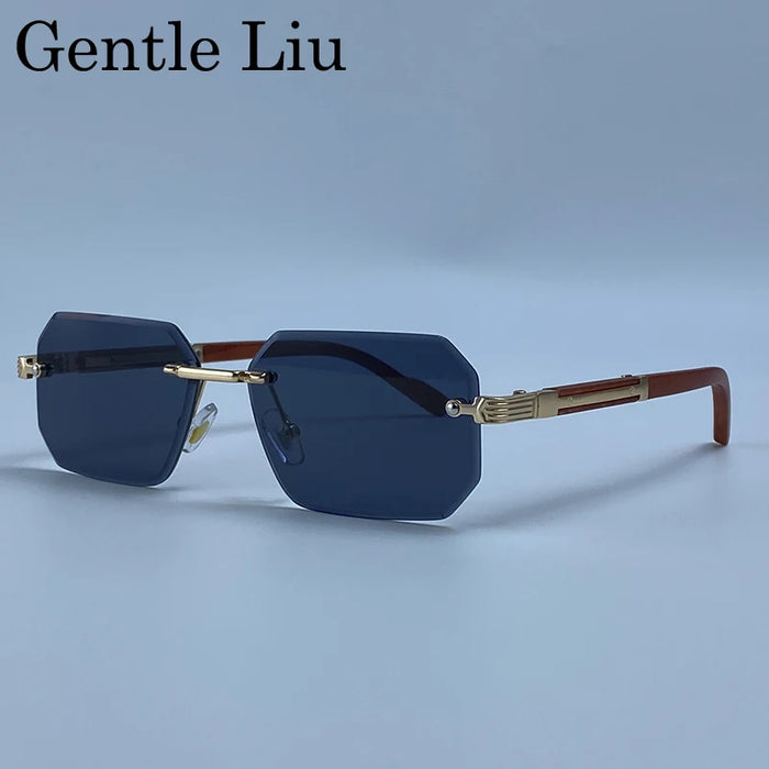 Rectangle Punk Rimless Sunglasses Men Vintage Polygon 2026 Luxury Brand Design Geometric Sun Glasses Male Hip Hop Eyewear Shades