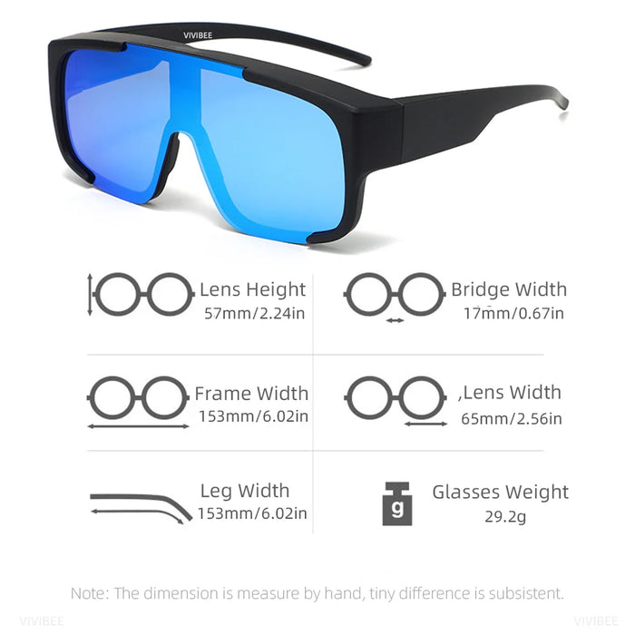 VIVIBEE Grandes lunettes polarisées à porter par-dessus des lunettes de soleil photochromiques pour hommes, conduite, UV400, pêche, extérieur, femmes, verres miroirs foncés