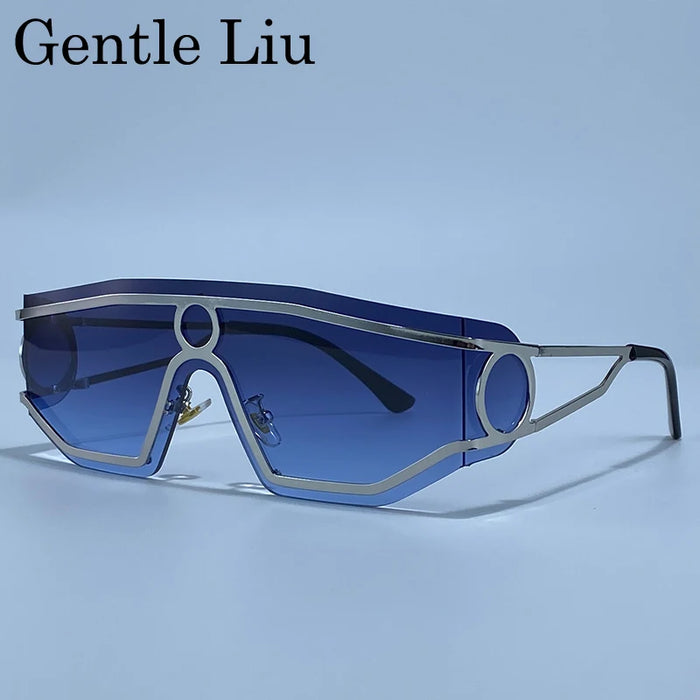 Rimless One-Piece Punk Sunglasses Women 2026 Luxury Brand Shield Wrap Around Goggle Sun Glasses For Lady Outdoor Eyewear Shades