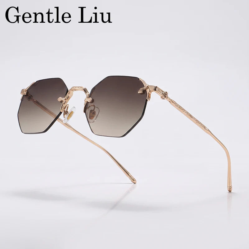 Vintage Rimless Octagon Sunglasses Men 2026 Luxury Designer Steampunk Gold Metal Frame Sun Glasses Retro Hip Hop Frameless Shade