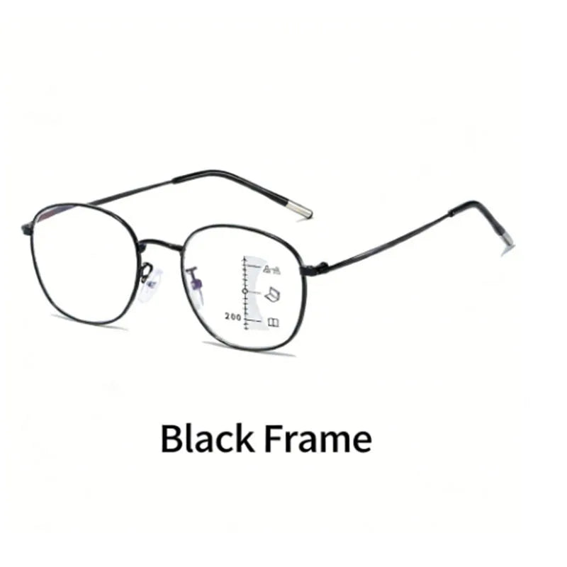 New Progressive Multifocal Reading Glasses for Both Near and Far Vision, Ultra-Light Metal Full-Frame, Anti-Blue Light, Suitable