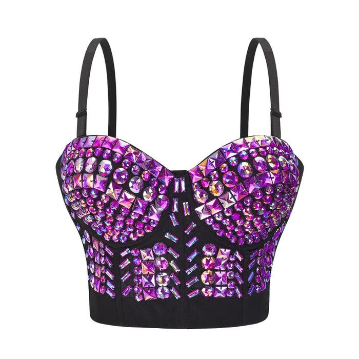 Soutien-gorge sexy de luxe avec perles grises pour femme, haut de punk rock, bralette y2k, push-up, sous-vêtement, club de danse, soutien-gorge avec bretelles
