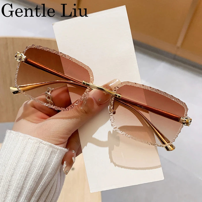 Gafas de sol retro cuadradas sin montura para hombre 2026, de marca de lujo, sin marco, estilo punk, rectangulares, para hombre, con borde recortado, protección UV400
