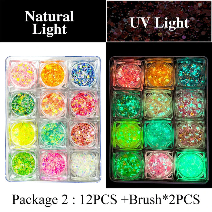 Luminous Glitter Gel Face Body Art Makeup UV Glow in The Dark Waterproof Long Lasting for Party Rave Festival Cosmetic Tool