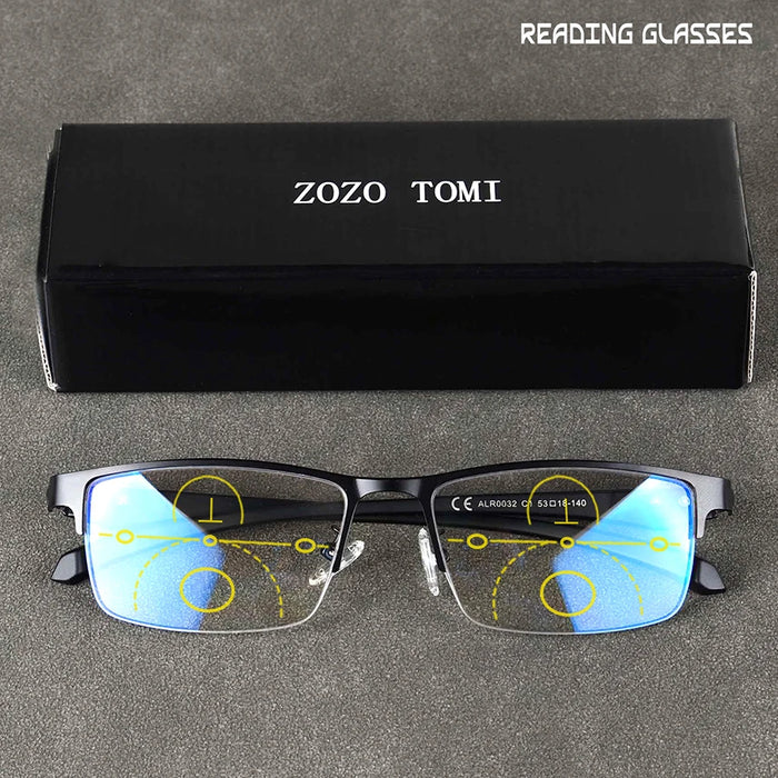 Men Women Square Progressive Multifocal Reading Glasses Photochromic Lens Ultralight Frame Flexible Temple Luxury Designer Glass
