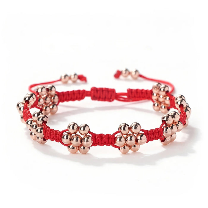 Handmade Adjustable Red Braided Rope Bracelets 5mm Copper Beads Flower Shape Lucky Bangle Women Daily Wear Fashion Jewelry Gifts