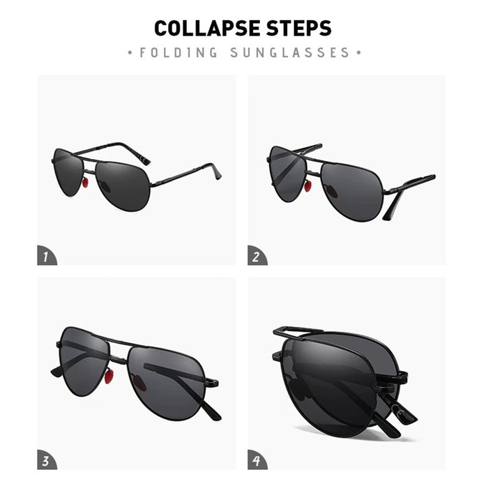 VIVIBEE Metal Pilot Black Folding Sunglasses Polarized Men Titanium Shades Women Aviation UV400 Designer Mirror Blue Sun Glasses