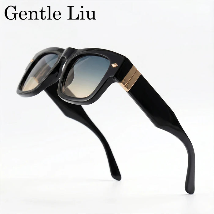 Lunettes de soleil rétro steampunk carrées photochromiques pour hommes, marque de luxe, design oversize, monture épaisse, rivet, lunettes de soleil pour homme