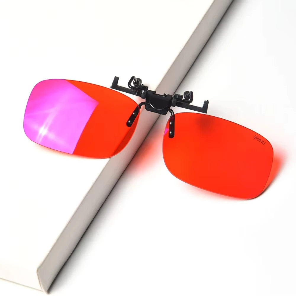 Gafas SHINU de clip con lentes naranjas y bloqueo de luz azul. Se pueden teñir con lentes graduadas para miopía, para hombre o mujer.