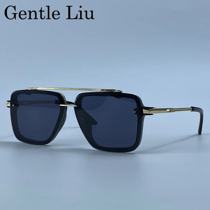 Steampunk Square Double Bridge Sunglasses Men Big 2026 Luxury Brand Designer Retro Punk Driving Sun Glasses Metal Frame Eyewear