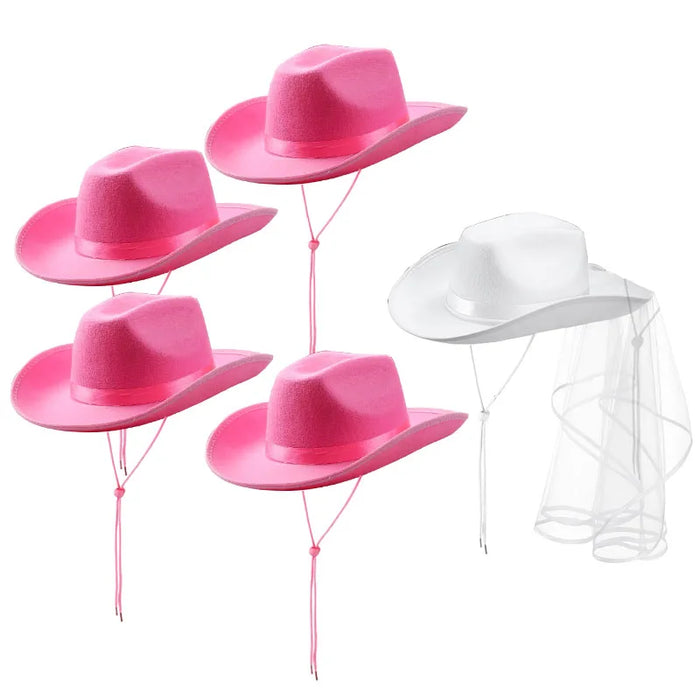 Lot de 5-12 Chapeaux de cow-girl/cowboy pour enterrement de vie de jeune fille, mariage, avec bandana en strass et lunettes en forme de cœur pour une dernière soirée disco