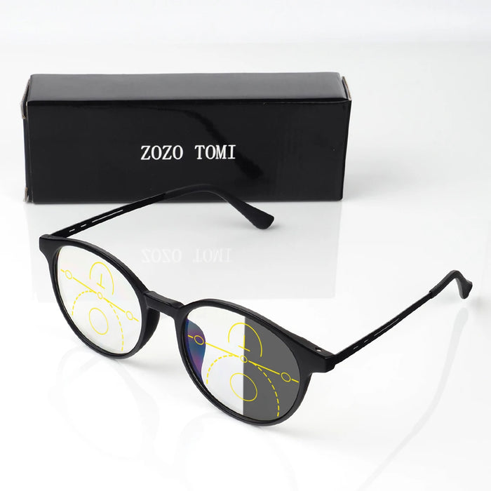 Men Women Progressive Multifocal Reading Glasses Round Design Titanium Alloy Luxury Brand Designer Clear Lens Comfortable Wear
