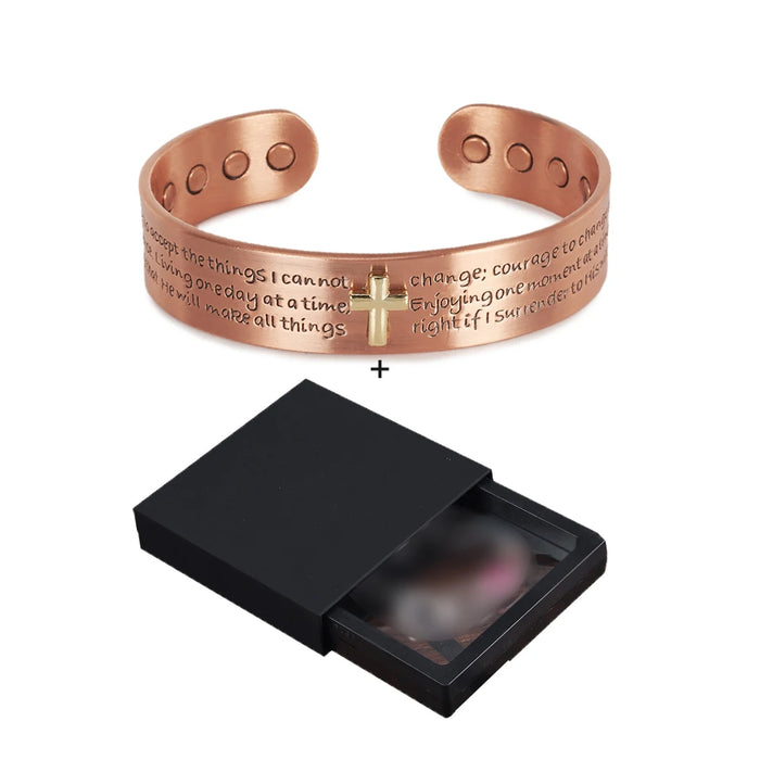 Pure Copper Bracelets for Men Cross Bible Adjustable Cuff Magnetic Bangles 15mm Arthritis Health High Magnet Jewelry Resizable