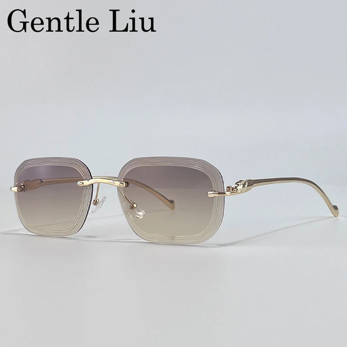 Lunettes de soleil carrées sans monture homme 2026 Marque de luxe unique Punk Lunettes de soleil sans monture pour homme Voyage Monture métallique Teintes