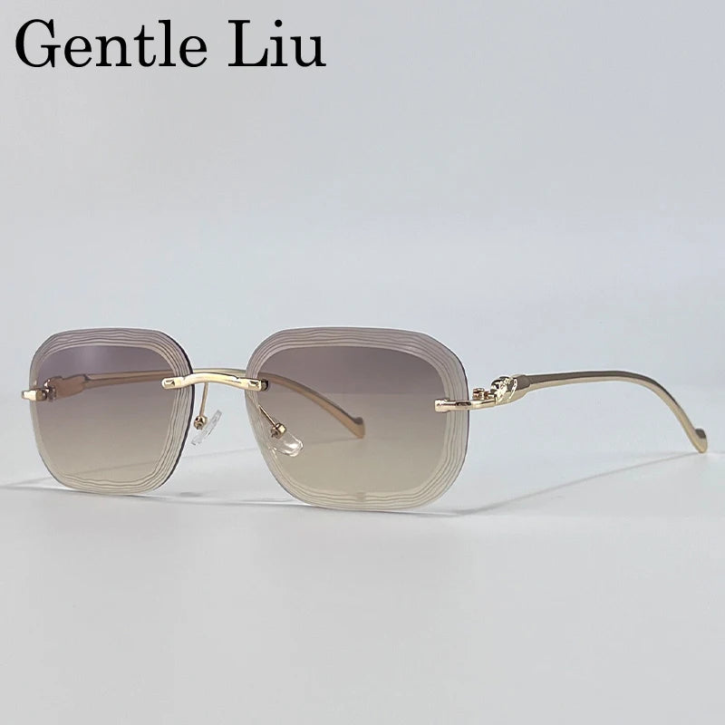 Lunettes de soleil carrées sans monture homme 2026 Marque de luxe unique Punk Lunettes de soleil sans monture pour homme Voyage Monture métallique Teintes