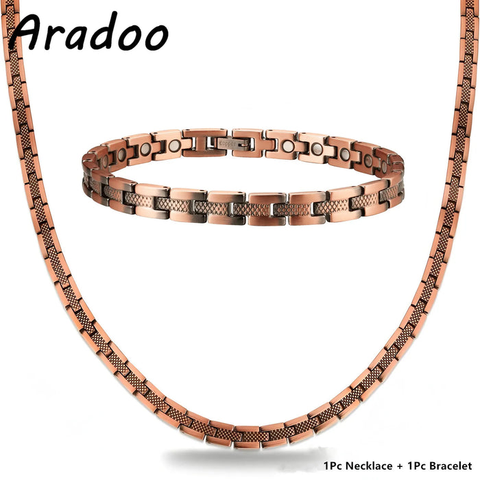 ARADOO Premium Copper Bracelet Necklace for Women Men Jewelry Set Gifts