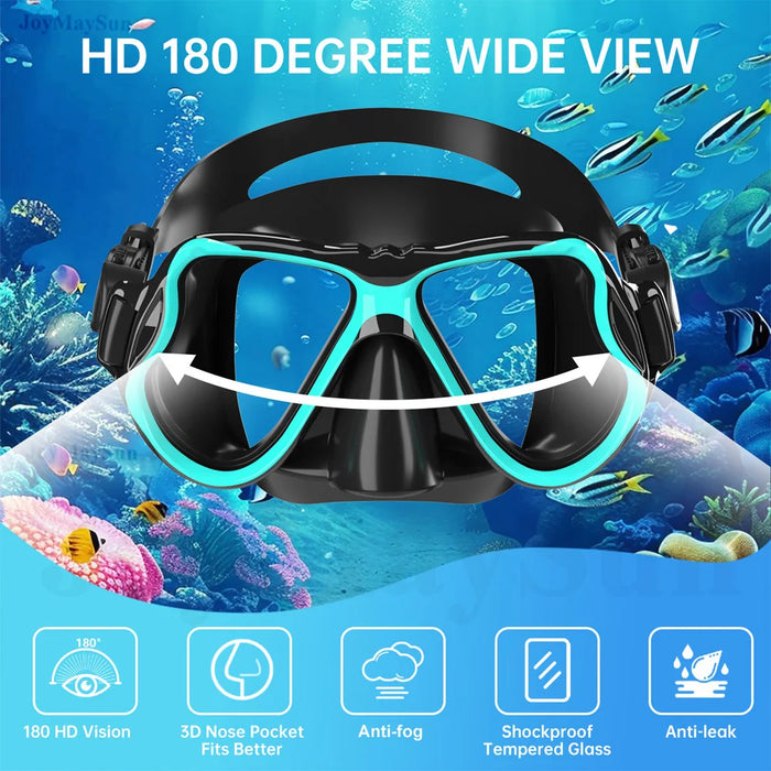 Dry Snorkel Mask Set Panoramic Wide View Anti-Fog for Adults Underwater Snorkeling Swimming Training Diving Glasses Adjustable