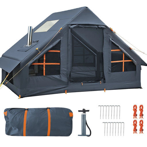 Tiendas de campaña inflables para acampar - Tienda de glamping fácil de inflar con bomba manual, tienda resistente al calor con salida para estufa, inflable de PVC impermeable