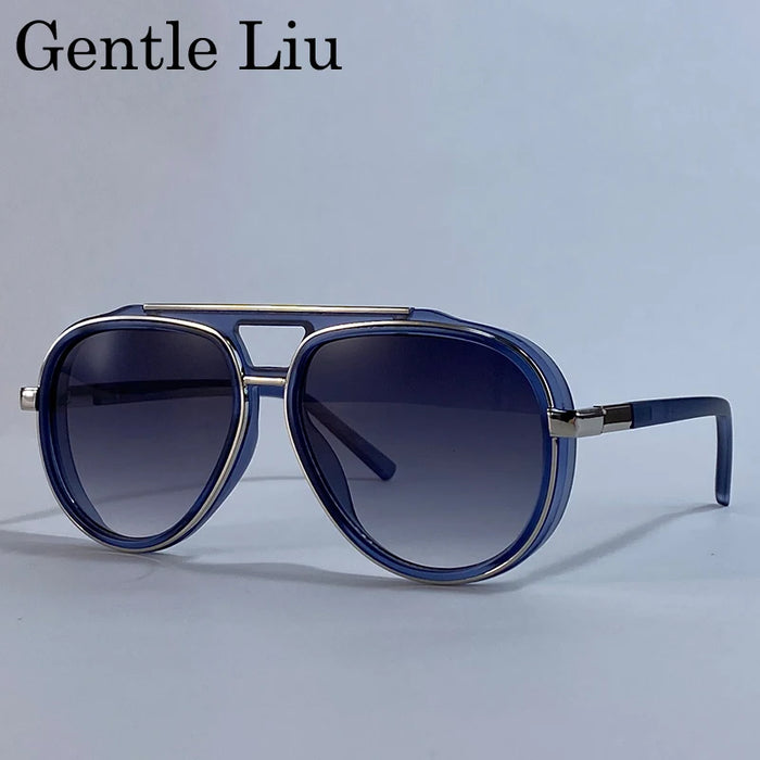 Gafas de sol polarizadas ovaladas piloto estilo Steampunk de gran tamaño para hombre, marca de lujo 2026, con doble puente, gafas de sol para hombre, lentes clásicas