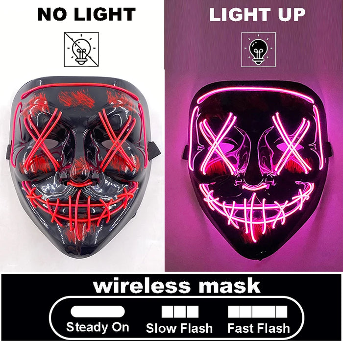 Máscara LED luminosa V de Vendetta, máscara facial completa anónima que brilla en la oscuridad para fiestas, raves, Halloween, cosplay y accesorios de disfraces.