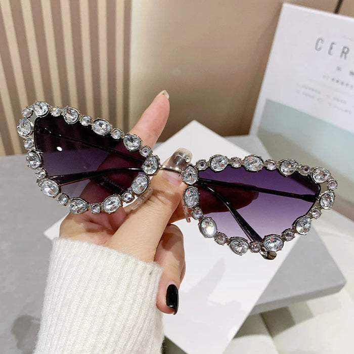 Gafas de gato, gafas de sol extragrandes con pedrería, gafas de sol retro metálicas personalizadas y de moda con diamantes