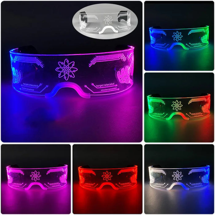 Cyberpunk LED Light Up Glasses Futuristic Luminous Unisex Eyewear Cool Glowing Glasses For Cosplay Bar Rave Club Halloween Party