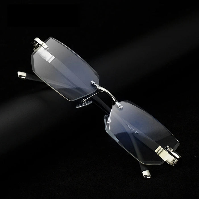 MODFANS Presbyopia Reading Glasses Blue Light Refractive Rimless Blue Light Blocking Glasses Men Correction Transparent Eyewear