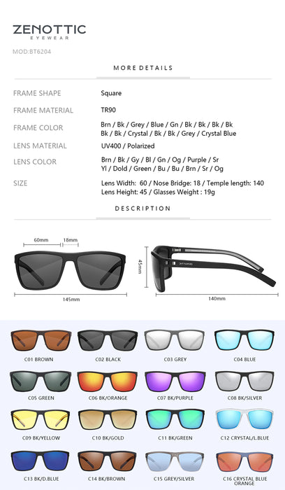 ZENOTTIC Lunettes de soleil polarisées tendance pour femmes et hommes, monture légère en TR90, protection UV400, lunettes de soleil carrées